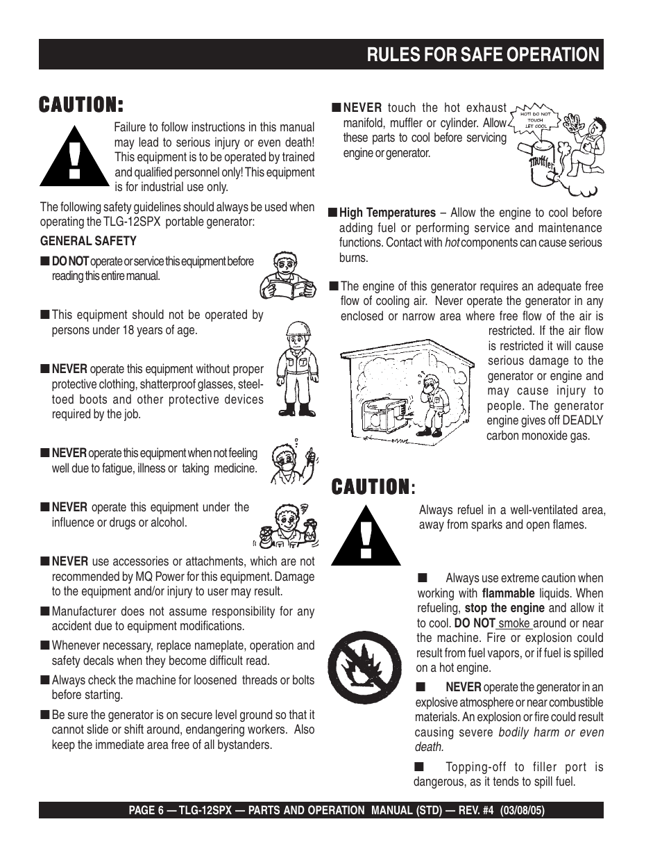 Rules for safe operation, Caution, Caution caution | Multiquip TLG12SPX User Manual | Page 6 / 126