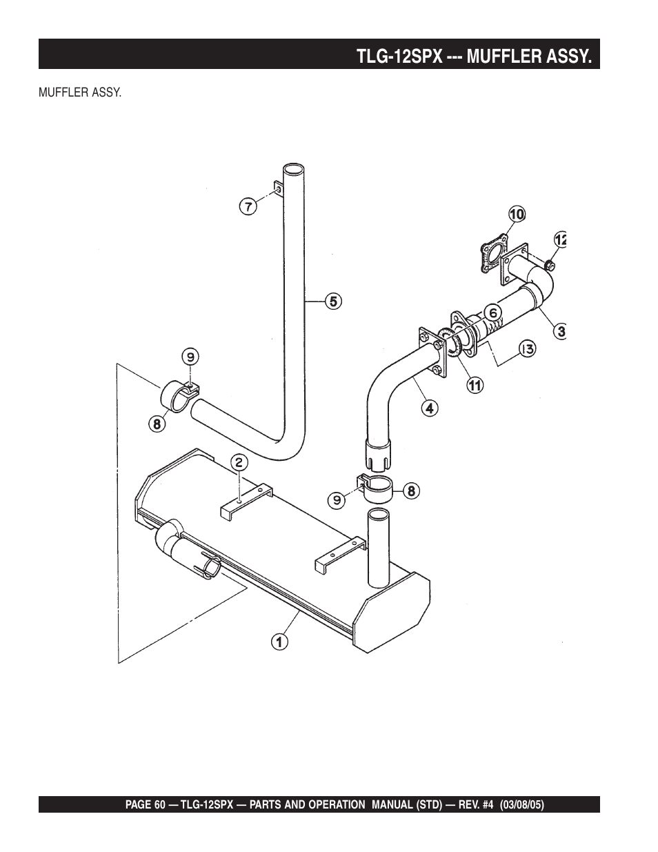 Tlg-12spx --- muffler assy | Multiquip TLG12SPX User Manual | Page 60 / 126