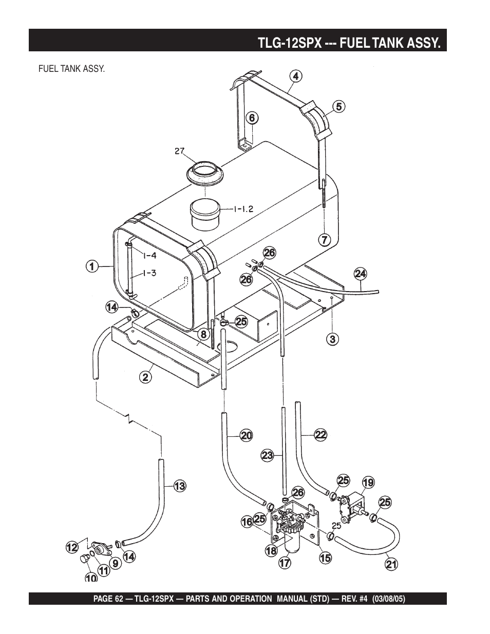 Tlg-12spx --- fuel tank assy | Multiquip TLG12SPX User Manual | Page 62 / 126