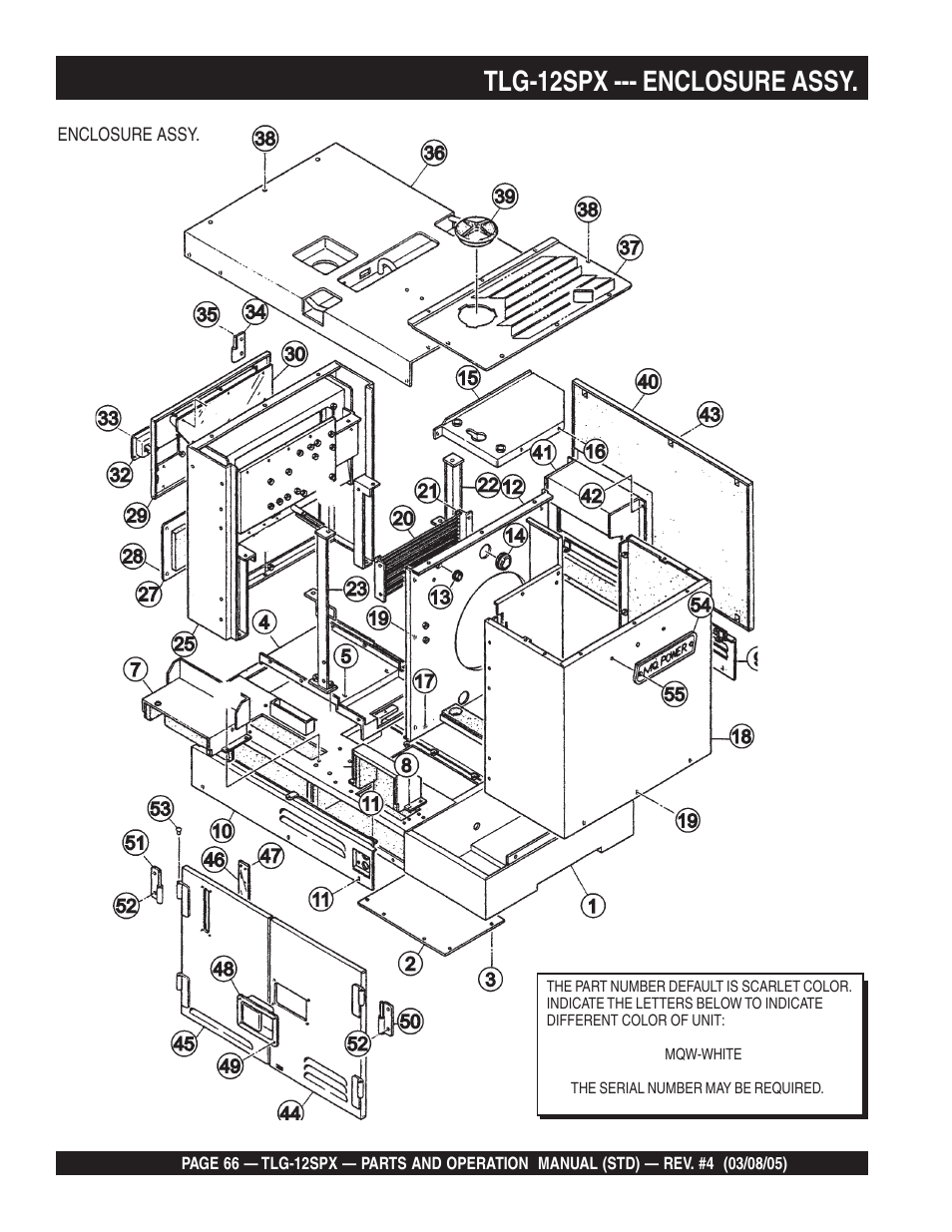 Tlg-12spx --- enclosure assy | Multiquip TLG12SPX User Manual | Page 66 / 126