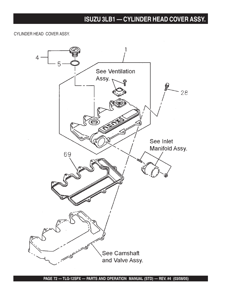 Isuzu 3lb1 — cylinder head cover assy | Multiquip TLG12SPX User Manual | Page 72 / 126