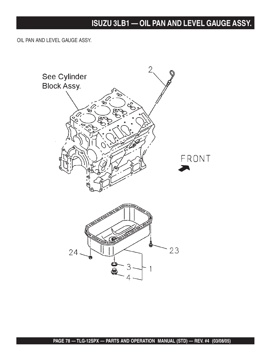Isuzu 3lb1 — oil pan and level gauge assy | Multiquip TLG12SPX User Manual | Page 78 / 126