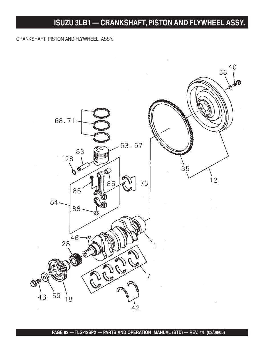 Isuzu 3lb1 — crankshaft, piston and flywheel assy | Multiquip TLG12SPX User Manual | Page 82 / 126