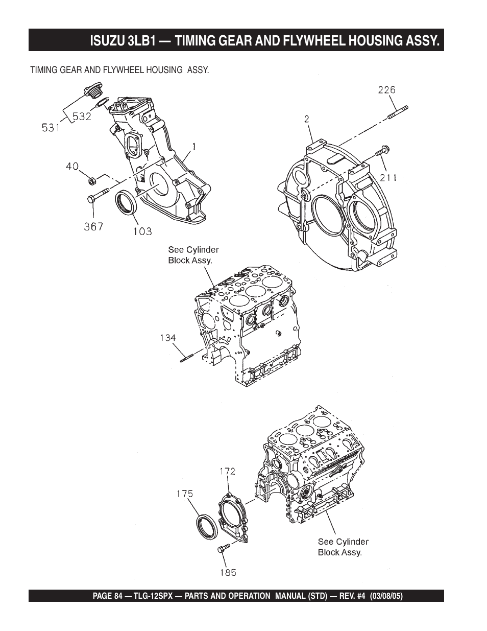 Isuzu 3lb1 — timing gear and flywheel housing assy | Multiquip TLG12SPX User Manual | Page 84 / 126