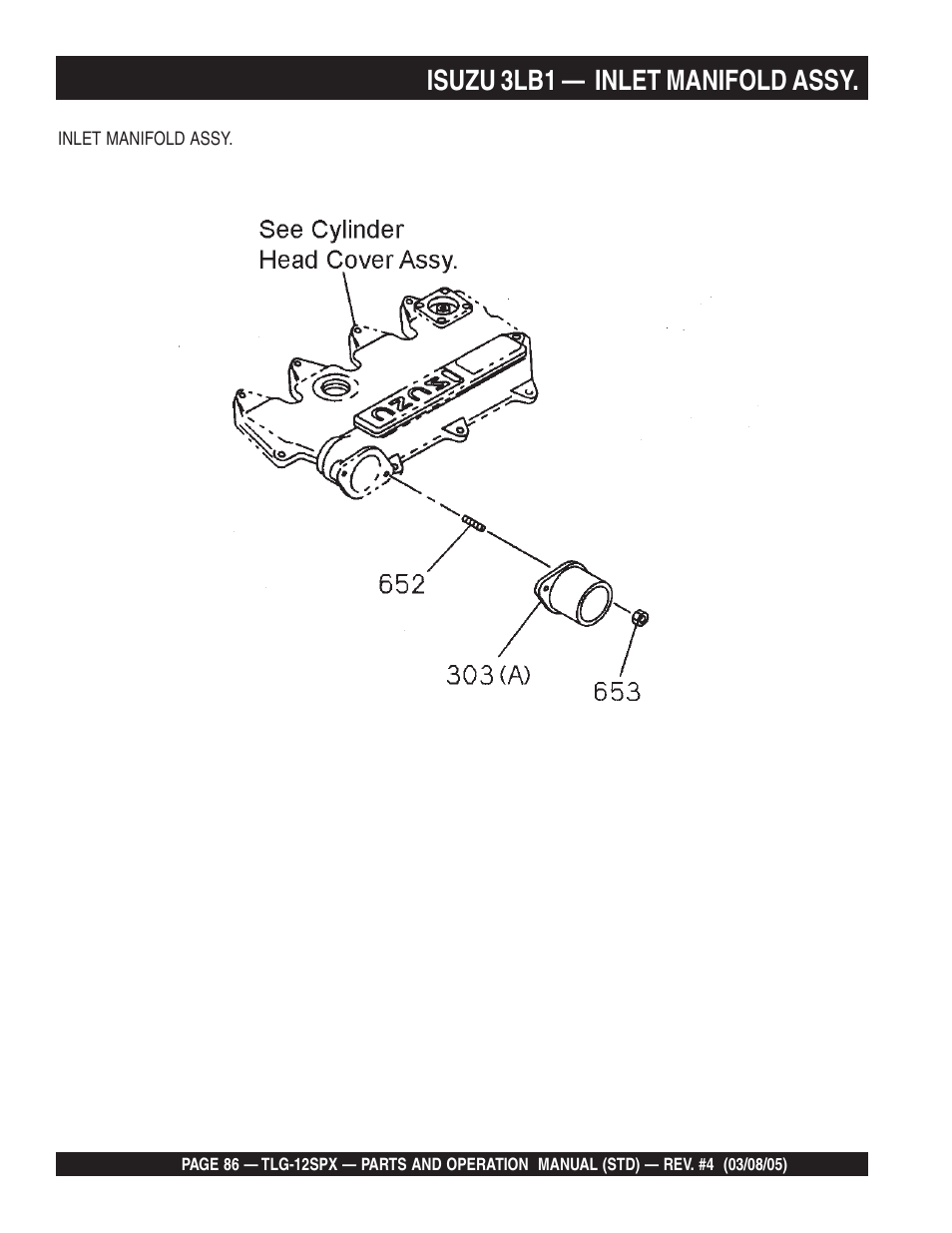 Isuzu 3lb1 — inlet manifold assy | Multiquip TLG12SPX User Manual | Page 86 / 126