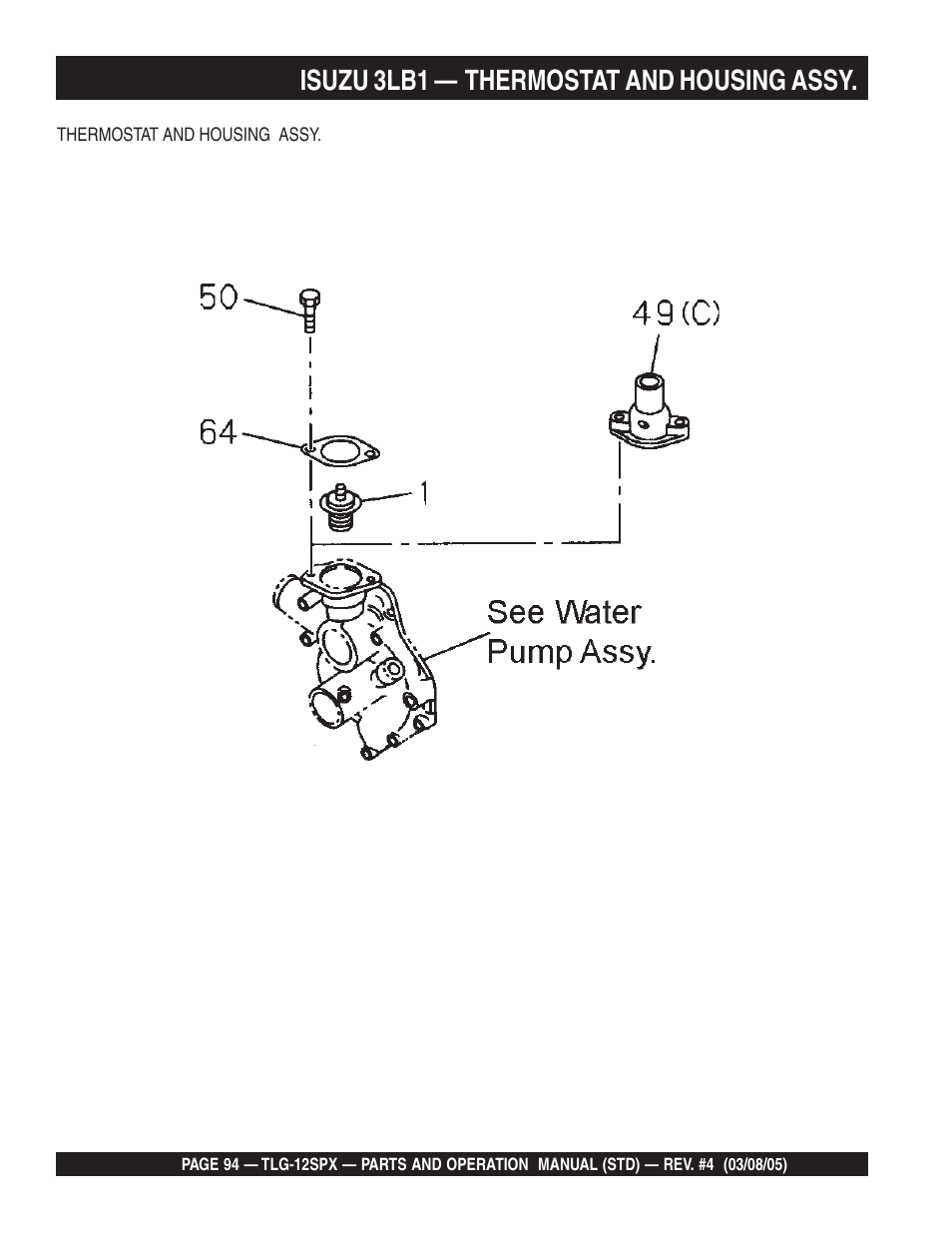 Isuzu 3lb1 — thermostat and housing assy | Multiquip TLG12SPX User Manual | Page 94 / 126