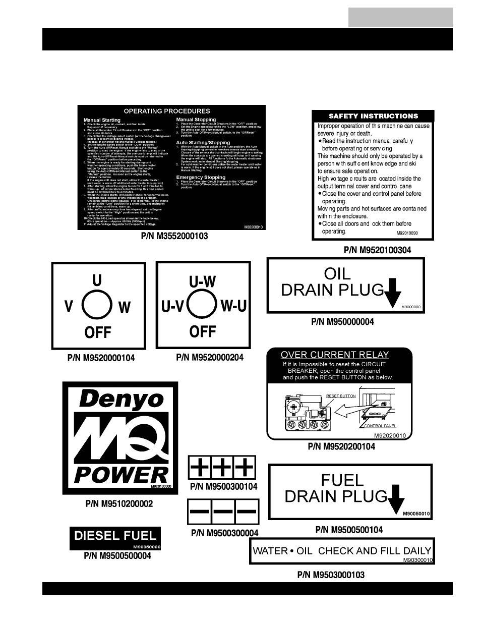 Operation decals -22, Dca-100ssju — generator decals | Multiquip DCA100SSJU User Manual | Page 21 / 92