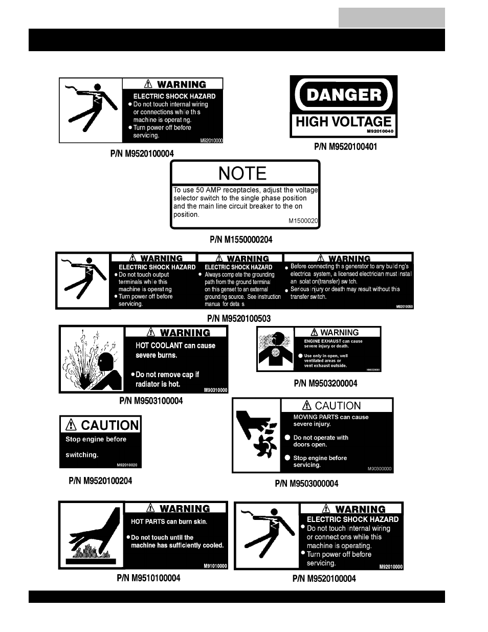 Dca-100ssju — generator decals | Multiquip DCA100SSJU User Manual | Page 22 / 92