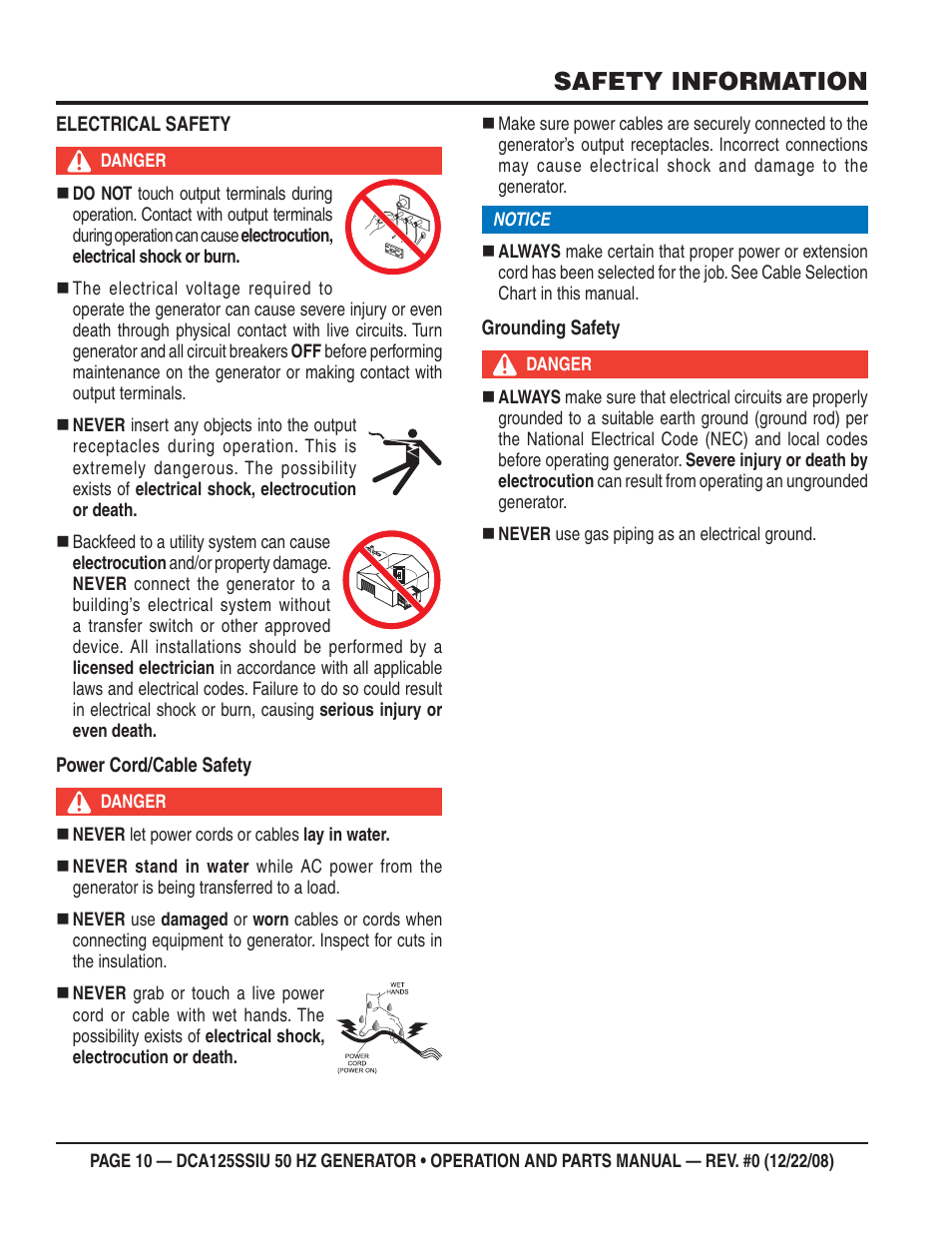 Safety information | Multiquip DCA125SSIU User Manual | Page 10 / 88