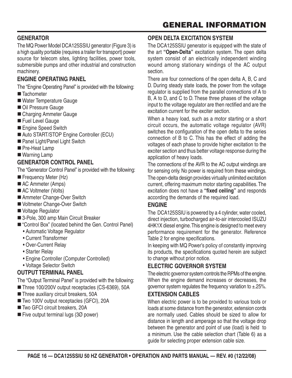 General information | Multiquip DCA125SSIU User Manual | Page 16 / 88