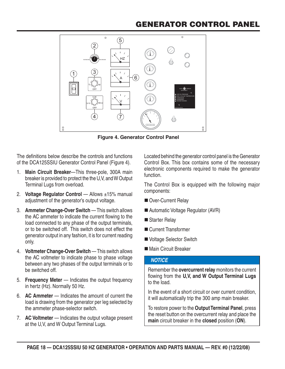 Generator control panel | Multiquip DCA125SSIU User Manual | Page 18 / 88