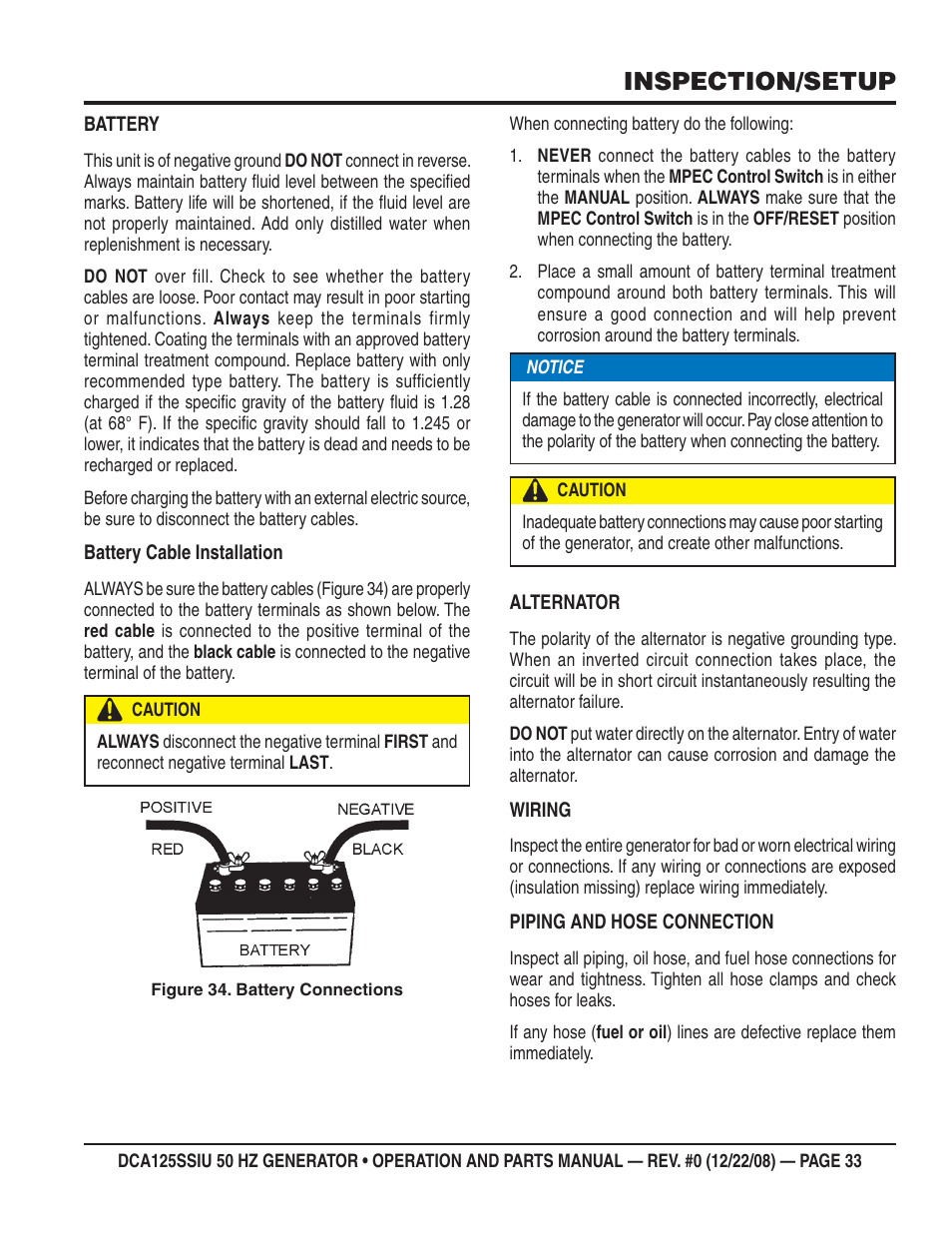 Inspection/setup | Multiquip DCA125SSIU User Manual | Page 33 / 88