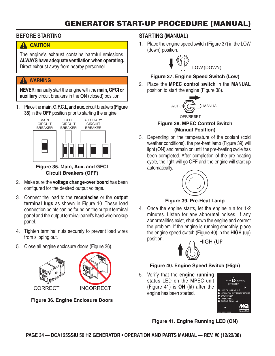 Generator start-up procedure (manual) | Multiquip DCA125SSIU User Manual | Page 34 / 88