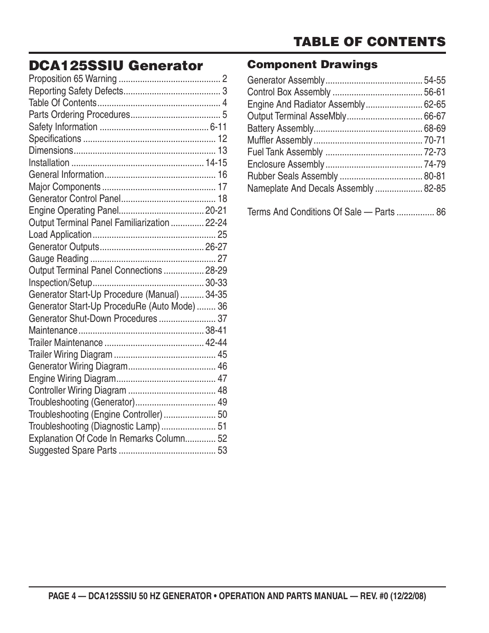 Dca125ssiu generator | Multiquip DCA125SSIU User Manual | Page 4 / 88