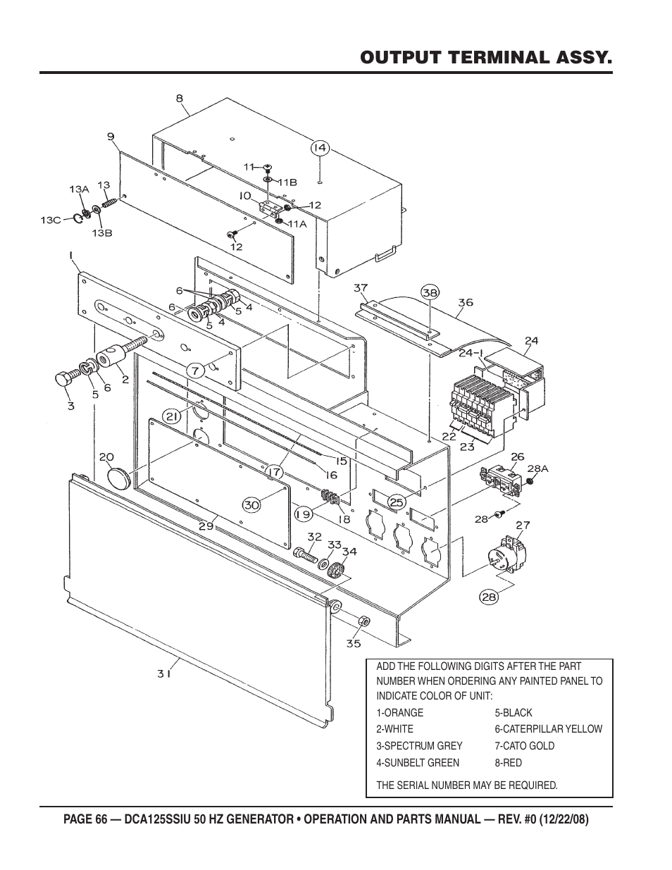 Output terminal assy | Multiquip DCA125SSIU User Manual | Page 66 / 88