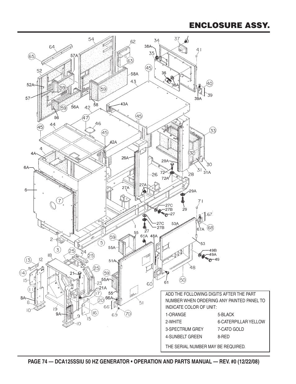 Enclosure assy | Multiquip DCA125SSIU User Manual | Page 74 / 88