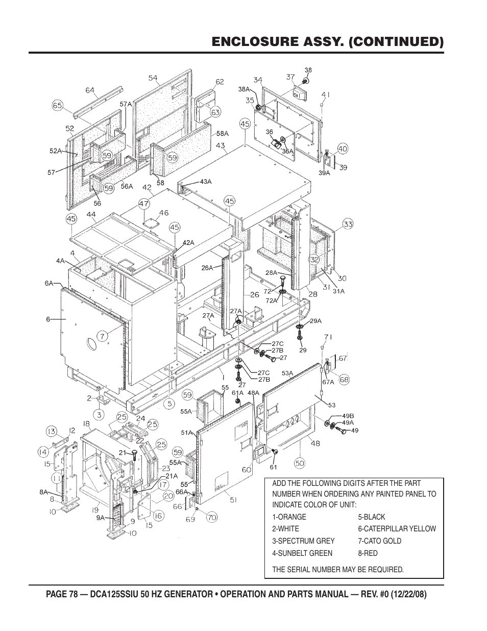 Enclosure assy. (continued) | Multiquip DCA125SSIU User Manual | Page 78 / 88