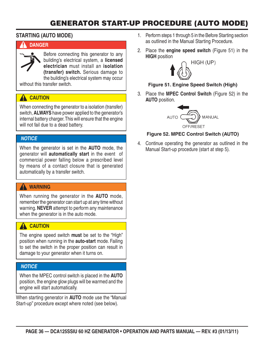 Generator start-up procedure (auto mode) | Multiquip DCA125SSIU User Manual | Page 36 / 90