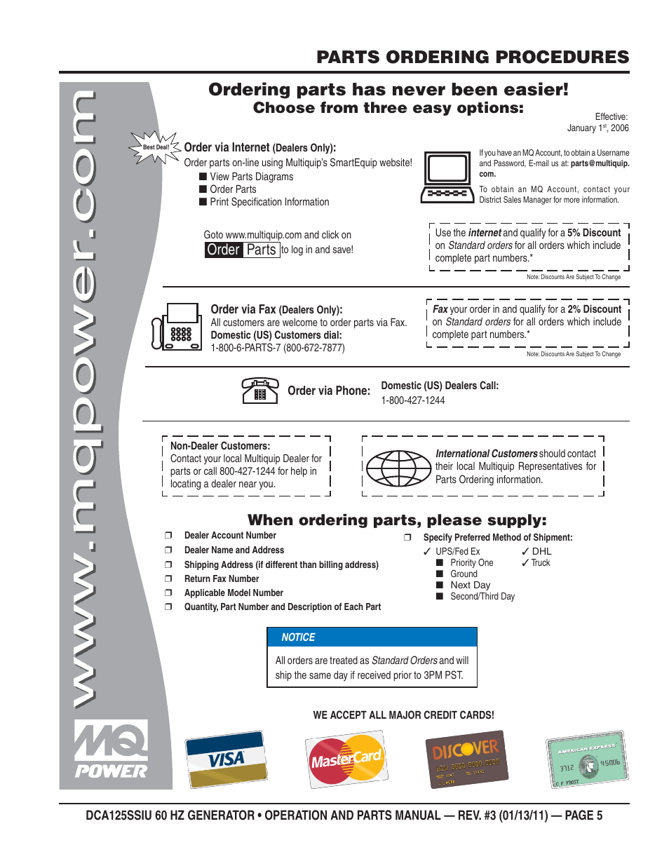 Parts ordering procedures, Ordering parts has never been easier | Multiquip DCA125SSIU User Manual | Page 5 / 90