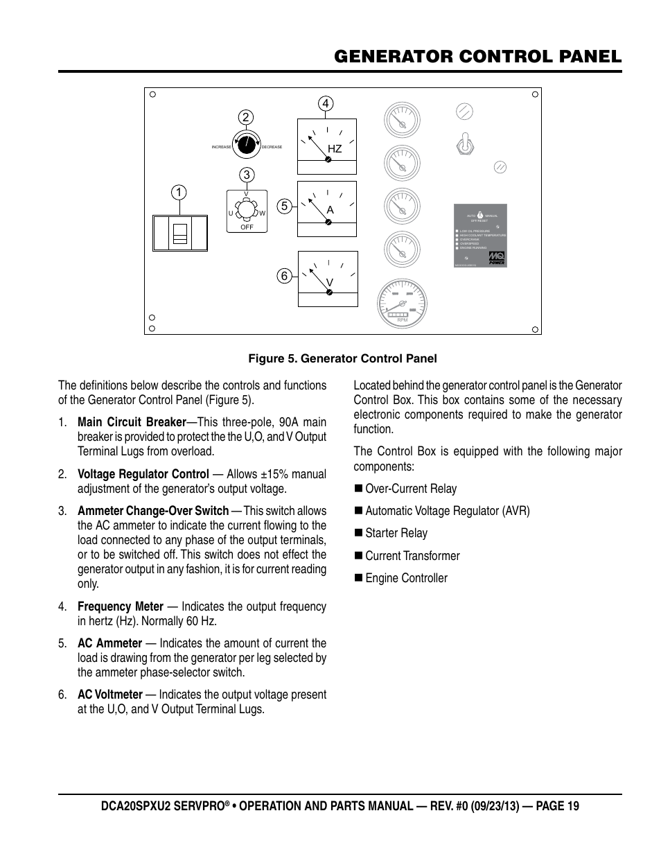 Generator control panel | Multiquip DCA20SPXU2 User Manual | Page 19 / 102