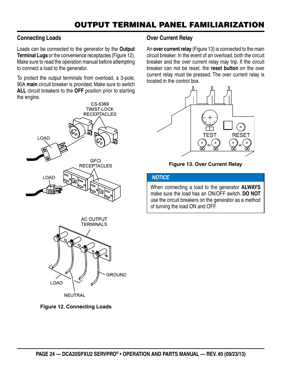 Output terminal panel familiarization | Multiquip DCA20SPXU2 User Manual | Page 24 / 102