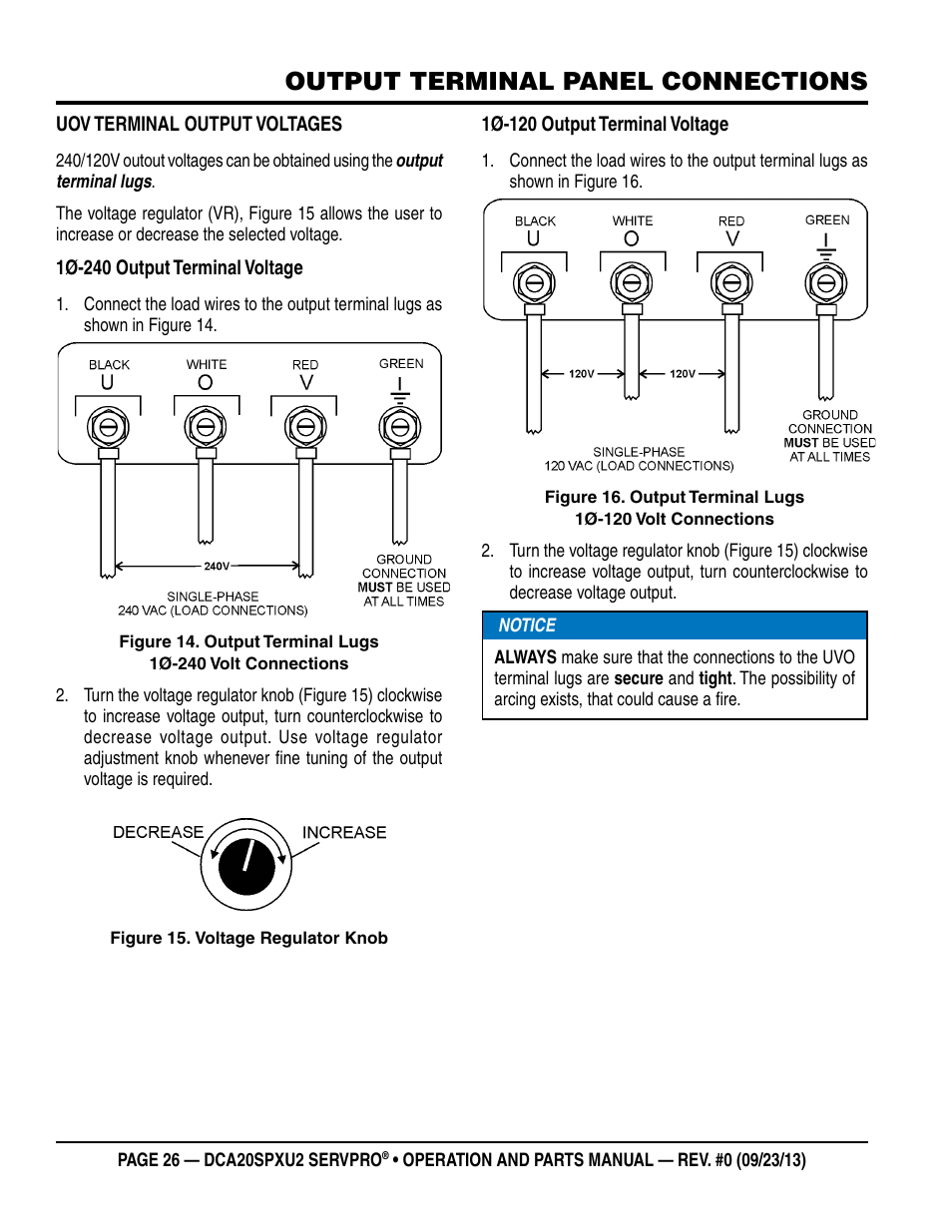 Output terminal panel connections | Multiquip DCA20SPXU2 User Manual | Page 26 / 102