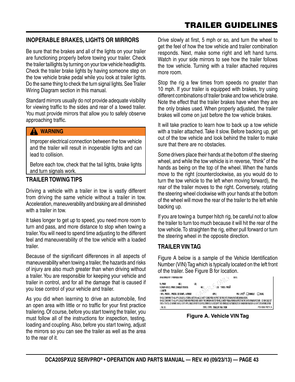 Trailer guidelines | Multiquip DCA20SPXU2 User Manual | Page 43 / 102