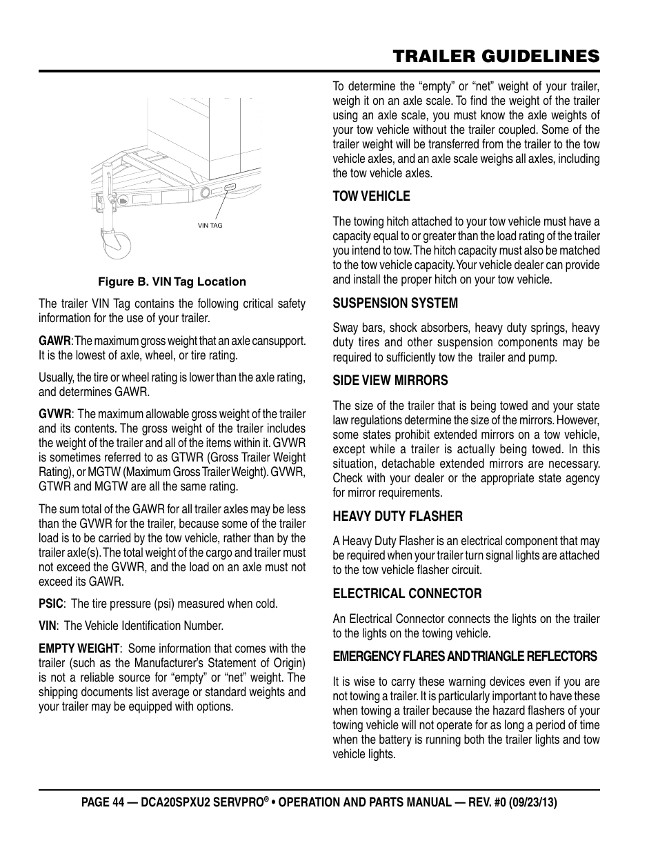Trailer guidelines | Multiquip DCA20SPXU2 User Manual | Page 44 / 102