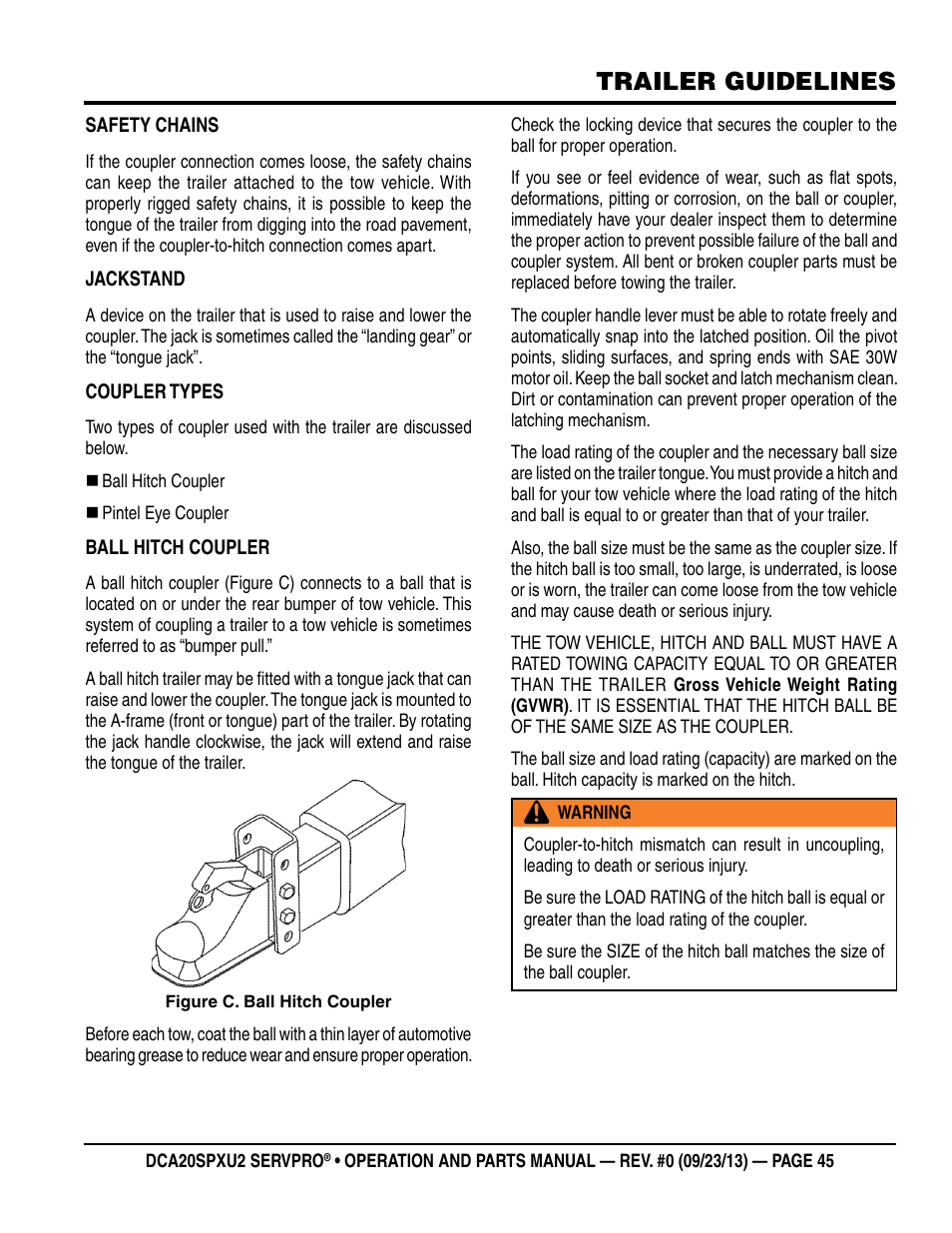 Trailer guidelines | Multiquip DCA20SPXU2 User Manual | Page 45 / 102