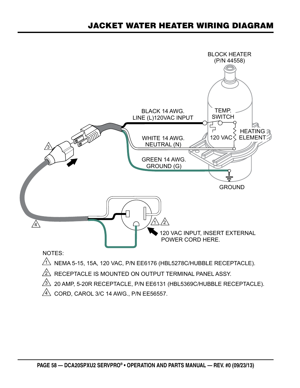 Jacket water heater wiring diagram | Multiquip DCA20SPXU2 User Manual | Page 58 / 102