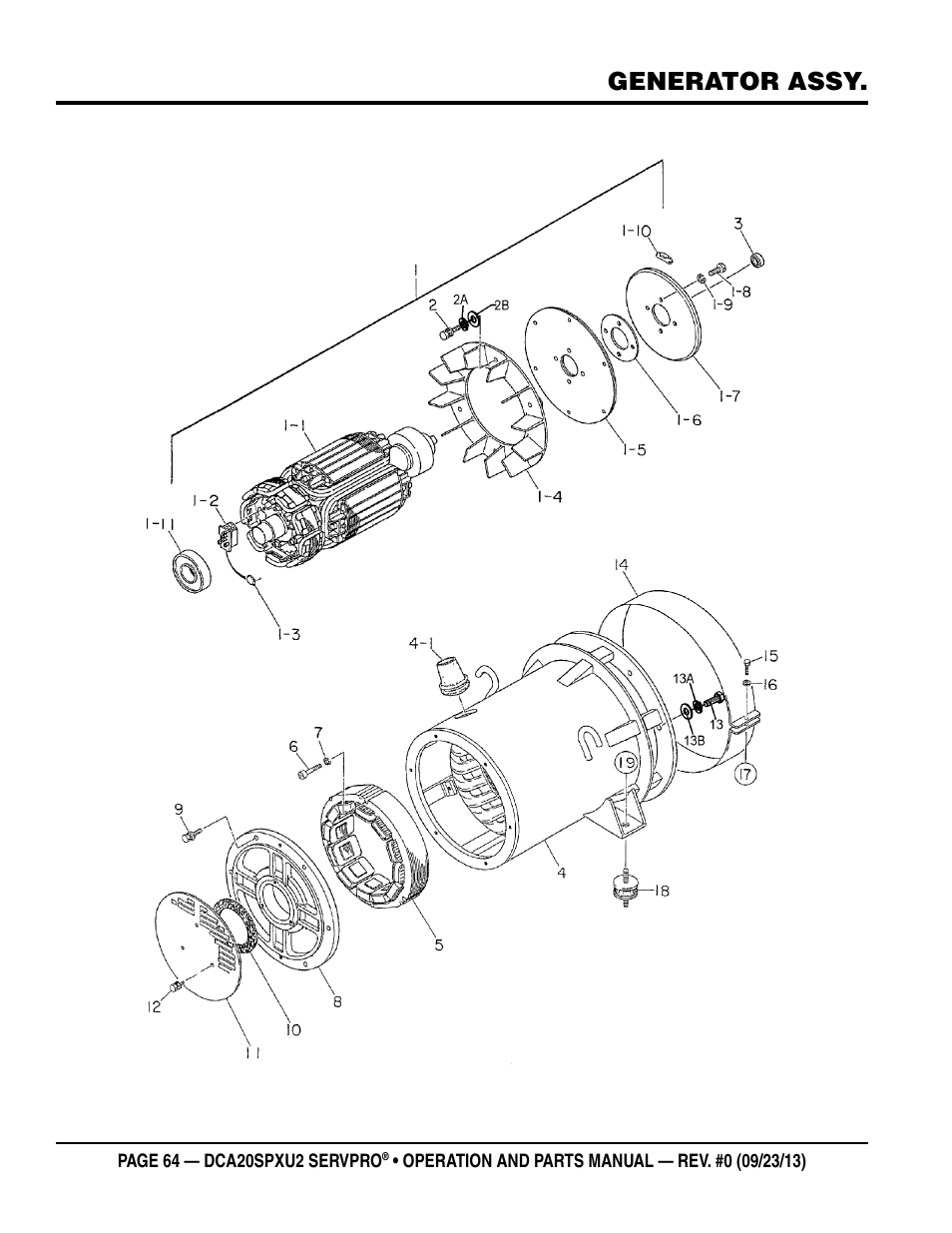Generator assy | Multiquip DCA20SPXU2 User Manual | Page 64 / 102