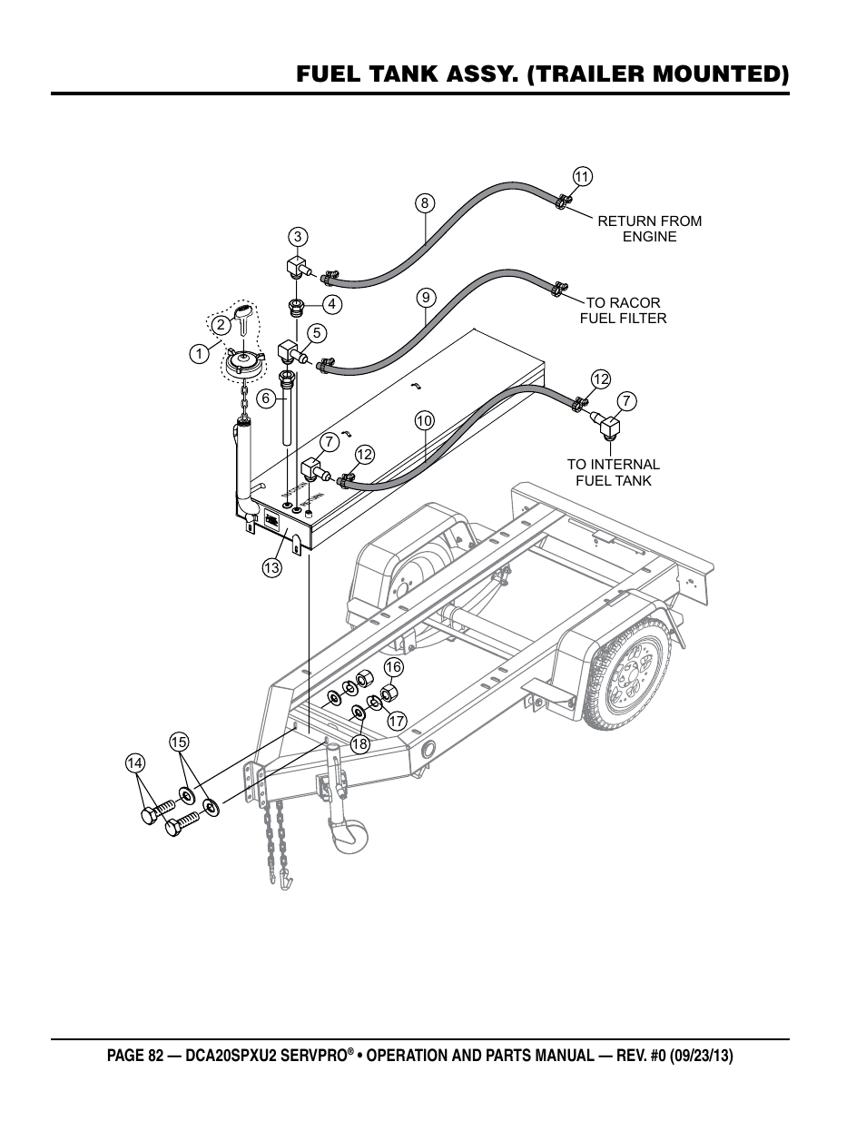 Fuel tank assy. (trailer mounted) | Multiquip DCA20SPXU2 User Manual | Page 82 / 102