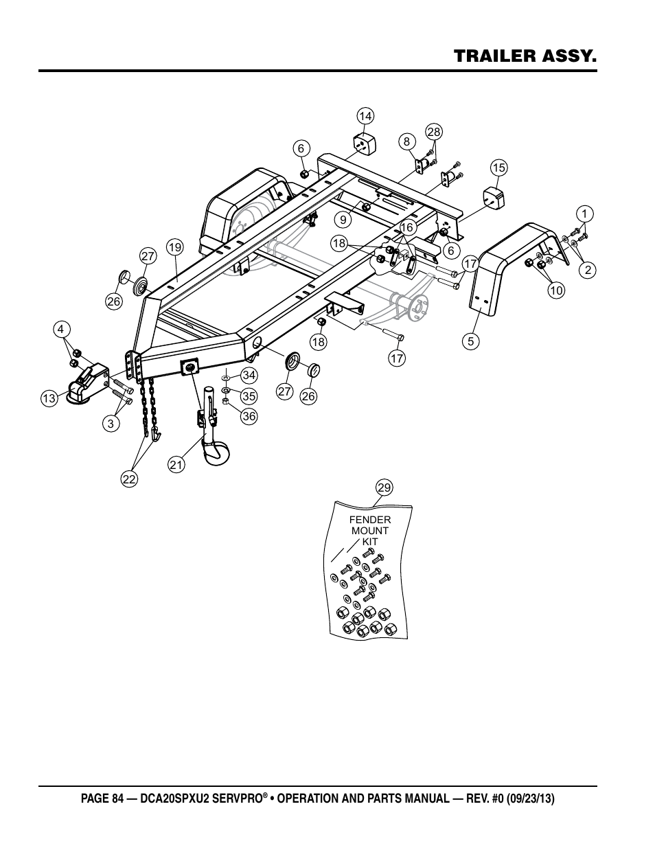 Trailer assy | Multiquip DCA20SPXU2 User Manual | Page 84 / 102