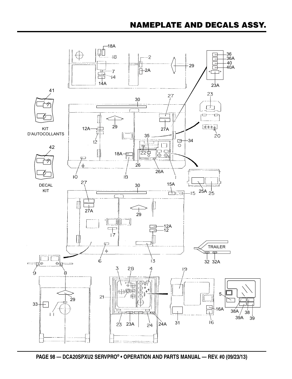 Nameplate and decals assy | Multiquip DCA20SPXU2 User Manual | Page 98 / 102