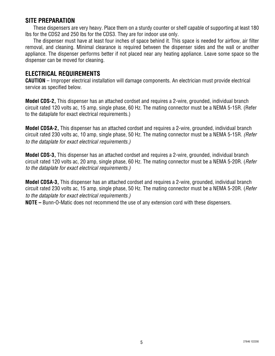 Bunn CDS-3 User Manual | Page 5 / 60
