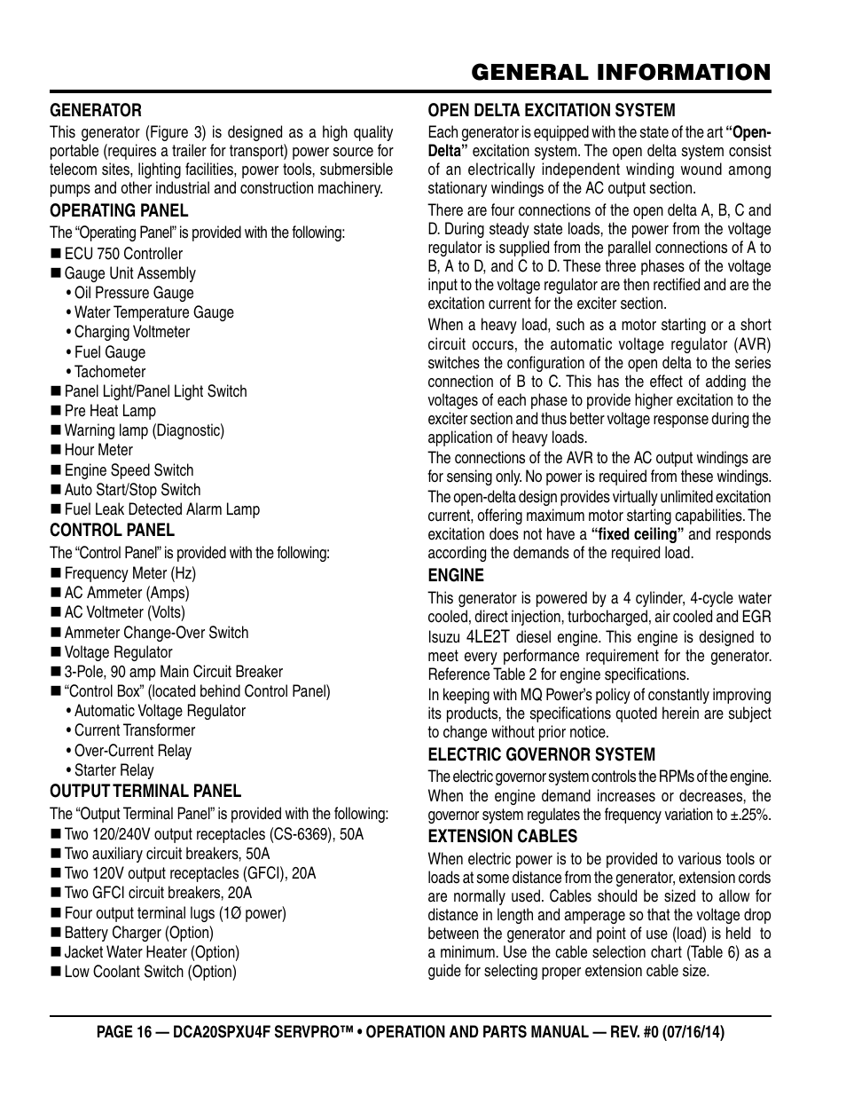 General information | Multiquip DCA20SPXU4F User Manual | Page 16 / 104