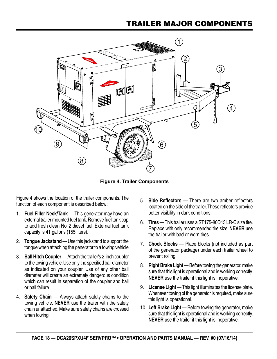 Trailer major components | Multiquip DCA20SPXU4F User Manual | Page 18 / 104