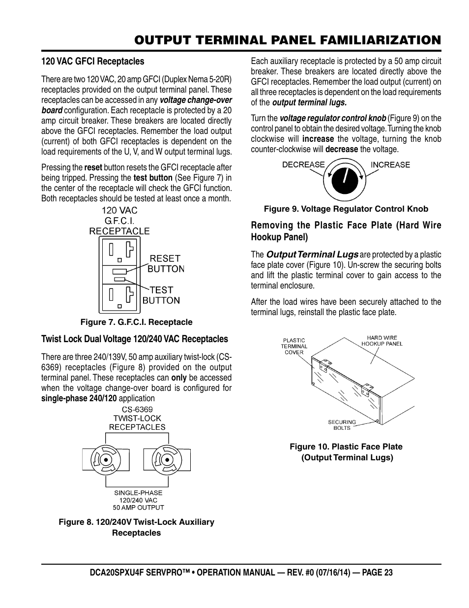 Output terminal panel familiarization | Multiquip DCA20SPXU4F User Manual | Page 23 / 104