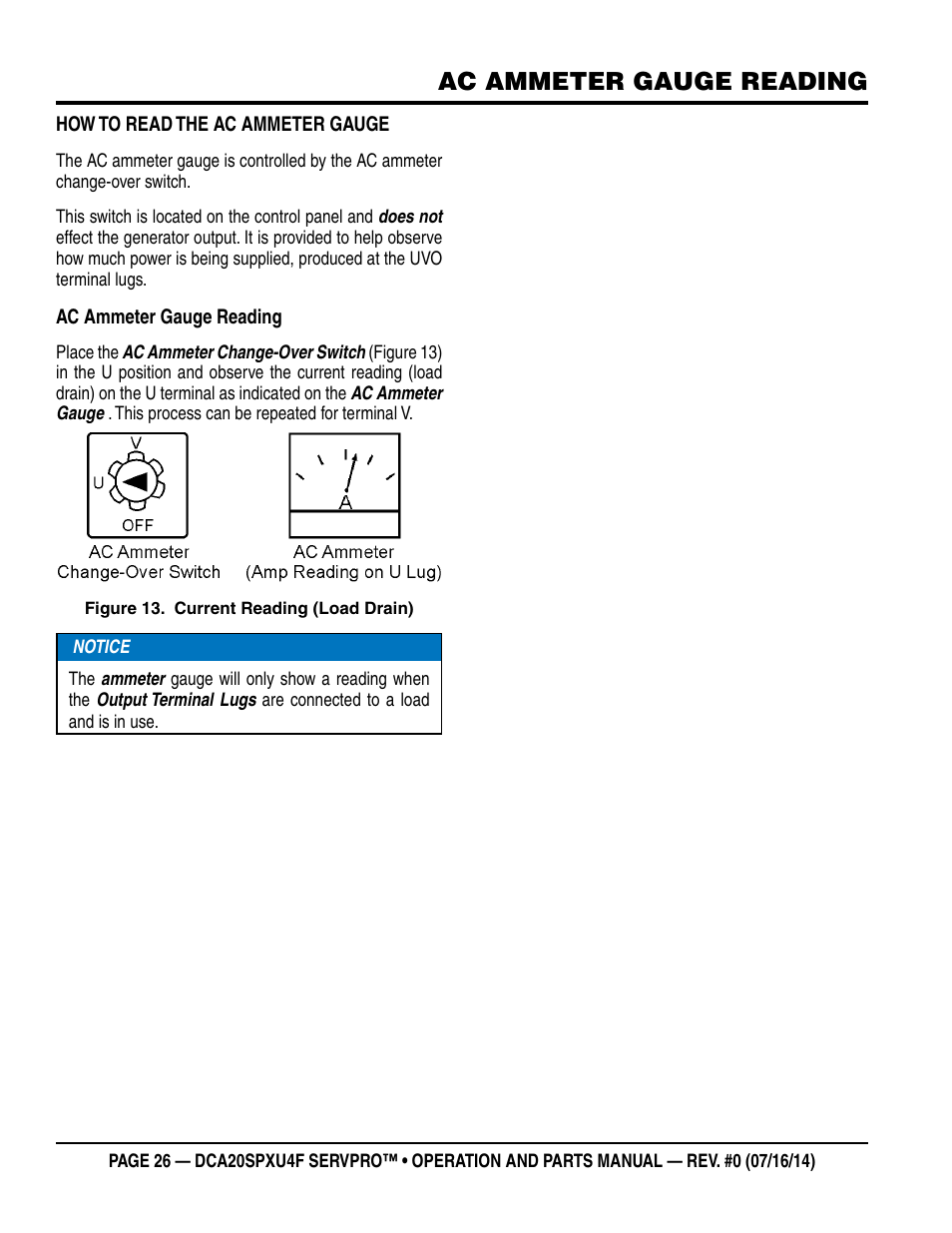 Ac ammeter gauge reading | Multiquip DCA20SPXU4F User Manual | Page 26 / 104