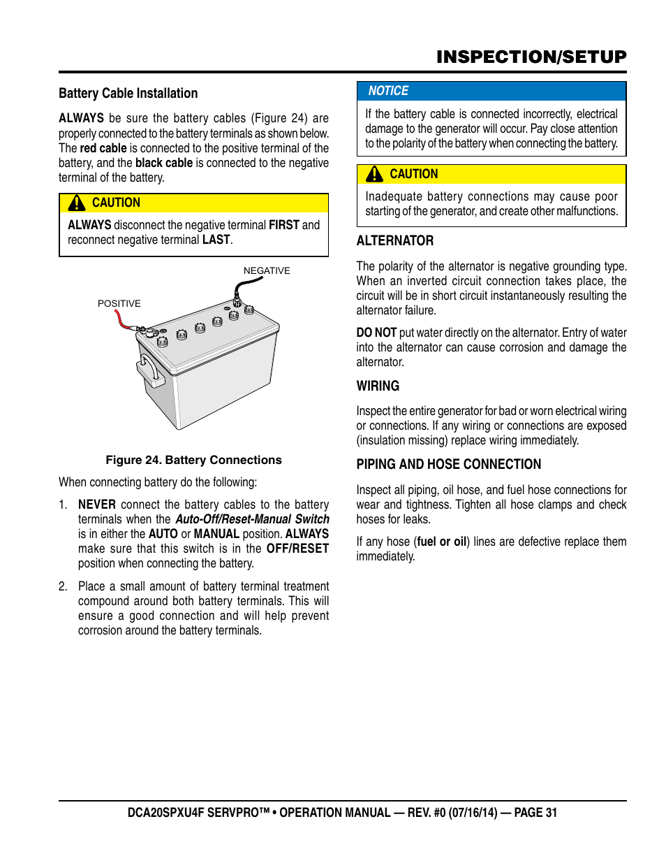 Inspection/setup | Multiquip DCA20SPXU4F User Manual | Page 31 / 104