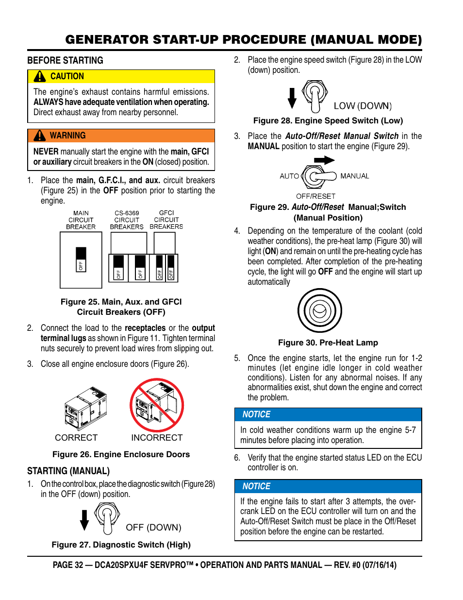 Generator start-up procedure (manual mode) | Multiquip DCA20SPXU4F User Manual | Page 32 / 104