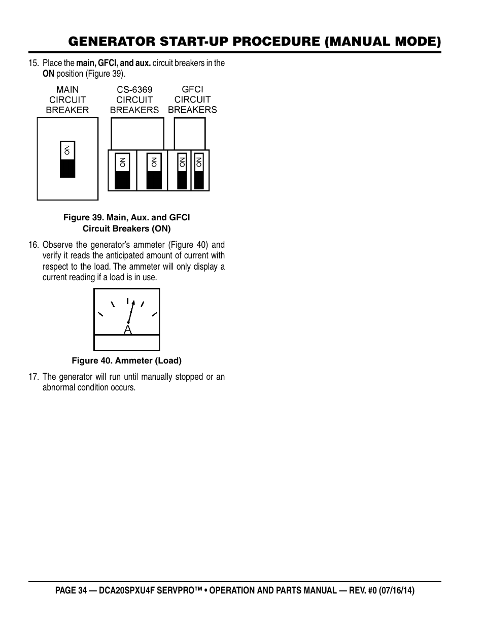 Generator start-up procedure (manual mode) | Multiquip DCA20SPXU4F User Manual | Page 34 / 104