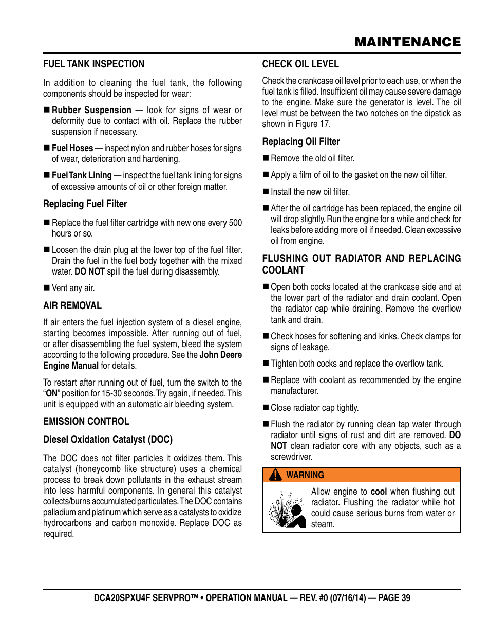 Maintenance | Multiquip DCA20SPXU4F User Manual | Page 39 / 104