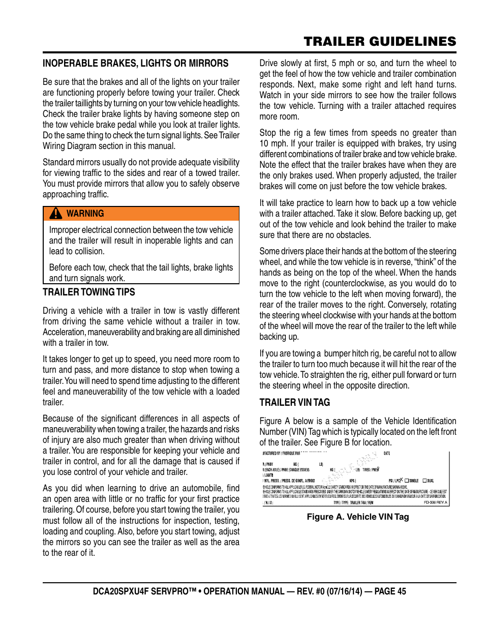 Trailer guidelines | Multiquip DCA20SPXU4F User Manual | Page 45 / 104