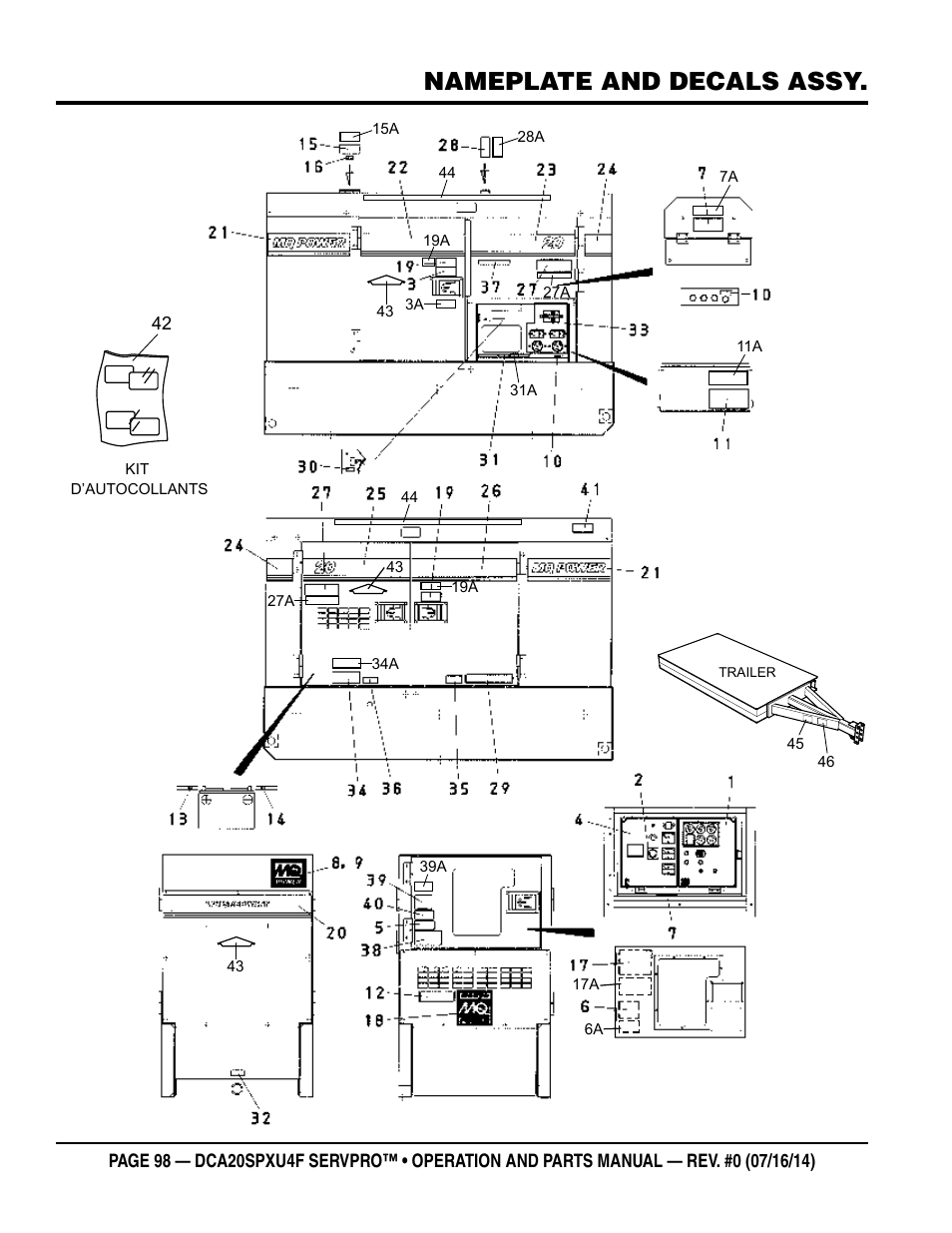 Nameplate and decals assy | Multiquip DCA20SPXU4F User Manual | Page 98 / 104