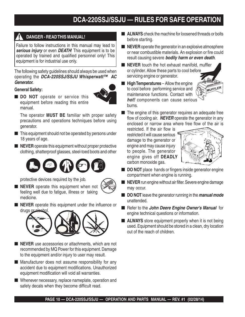 Dca-220ssj/ssju — rules for safe operation | Multiquip DCA220SSJ_SSJU User Manual | Page 10 / 114
