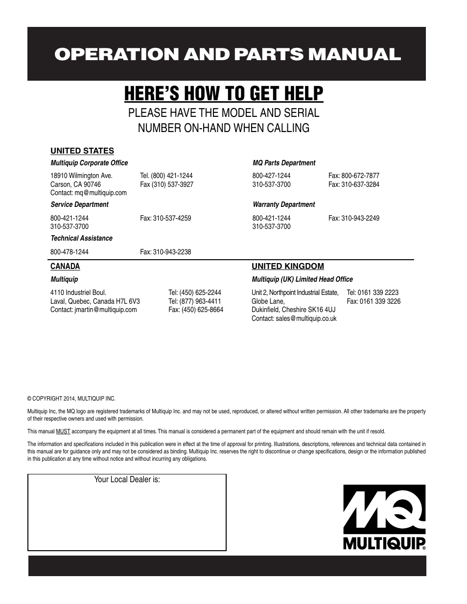 Here’s how to get help | Multiquip DCA220SSJ_SSJU User Manual | Page 114 / 114