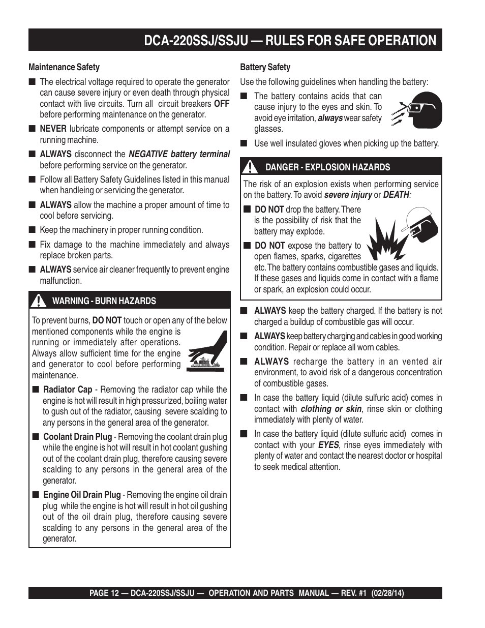 Dca-220ssj/ssju — rules for safe operation | Multiquip DCA220SSJ_SSJU User Manual | Page 12 / 114