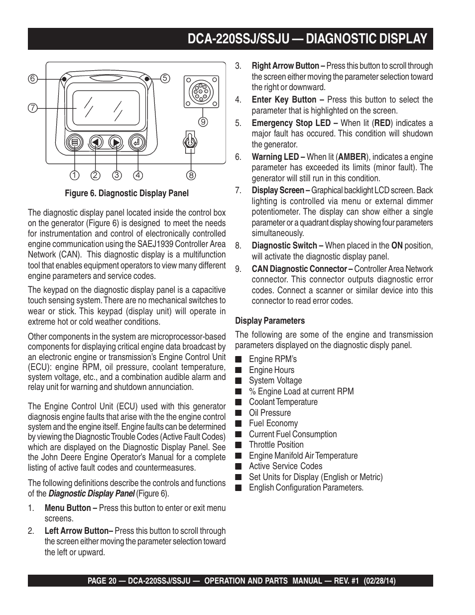 Dca-220ssj/ssju — diagnostic display | Multiquip DCA220SSJ_SSJU User Manual | Page 20 / 114