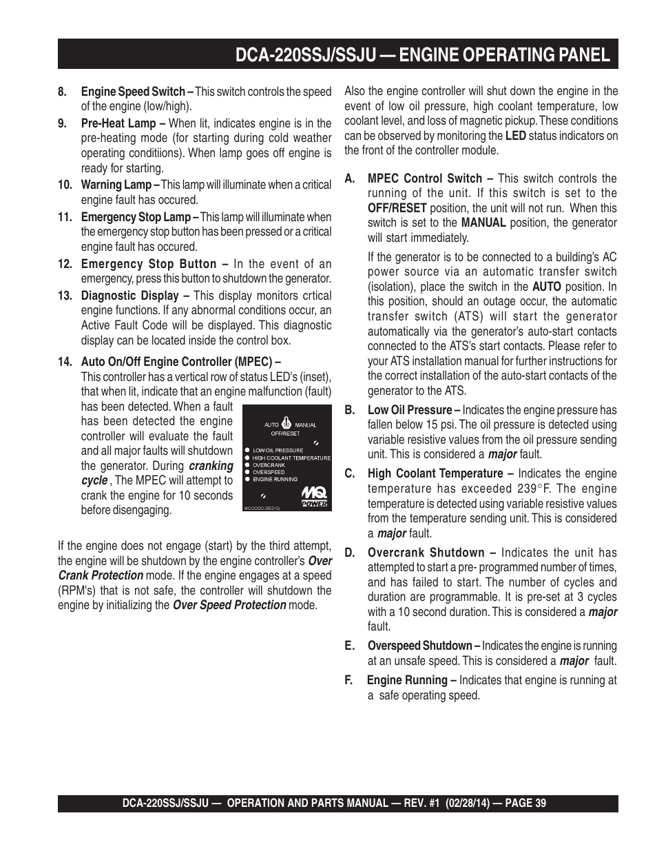 1dca-220ssj/ssju — engine operating panel | Multiquip DCA220SSJ_SSJU User Manual | Page 39 / 114